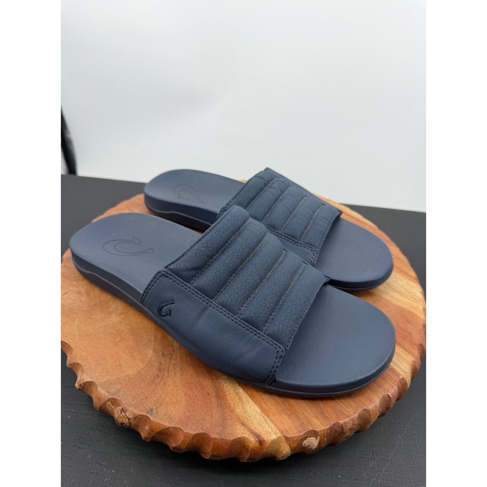 OluKai Maha‎ Slide Sandal Men 9 Blue Water Resistant Padded Strap Casual Comfort